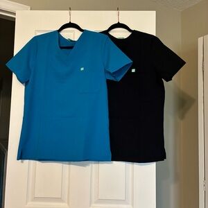 Blue and Black Women's Scrub Tops